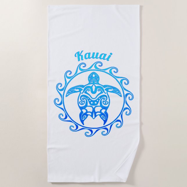 Serviette De Plage Tortue tribale Kauai de bleu d'océan (Devant)