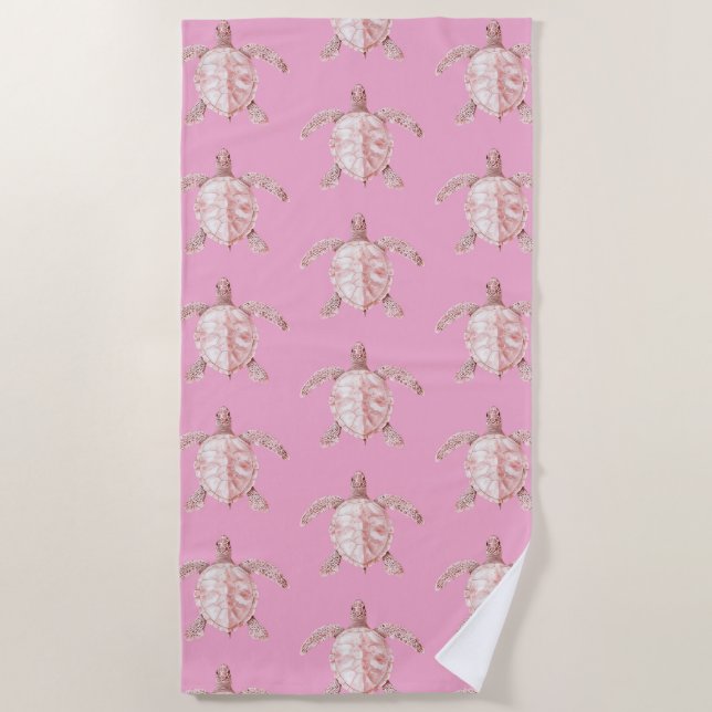 Serviette De Plage Tortues de mer roses (Devant)