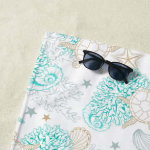 Serviette De Plage Tortues de mer Starfish Coquille Corail Et Marines