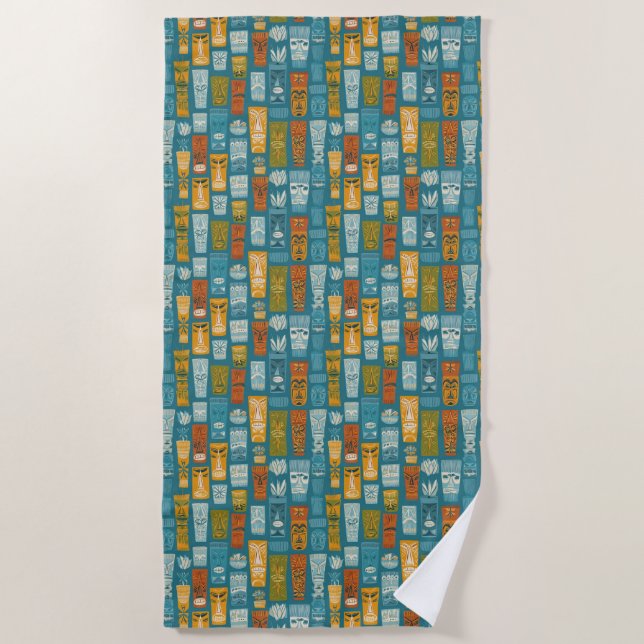 Serviette De Plage Totems Tiki Rétro (Devant)
