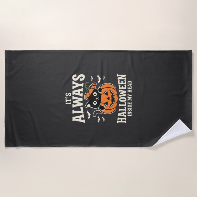 Serviette De Plage Toujours Halloween Chat Noir Design de Citrouille (Devant)