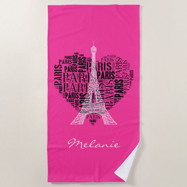 Serviette De Plage Tour Eiffel adorable rose de Paris | d'amour (Devant)