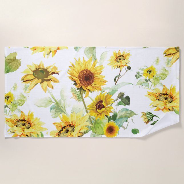 Serviette De Plage Tournesol à l'aquarelle (Devant)