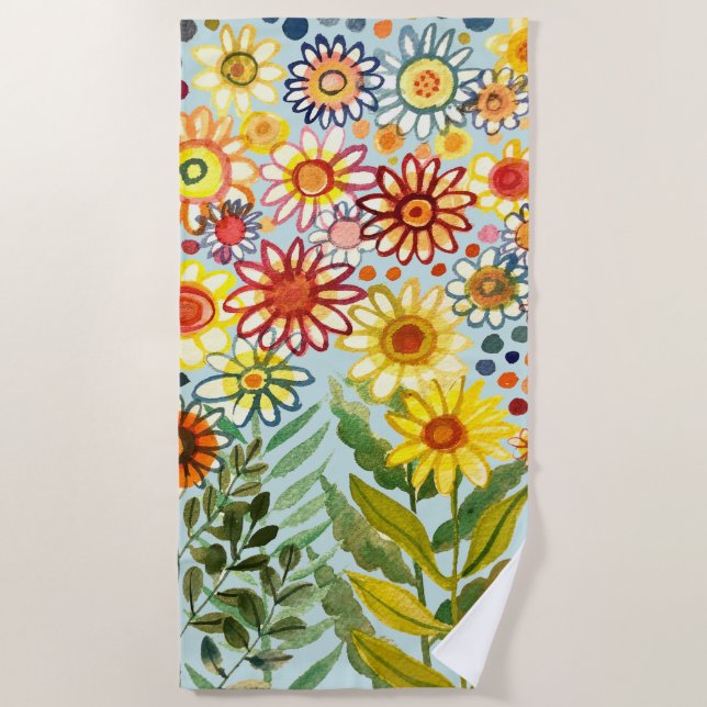 serviette de plage tournesols aquarelle (Devant)