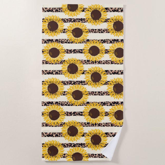 Serviette De Plage Tournesols et rayures de guépards (Devant)