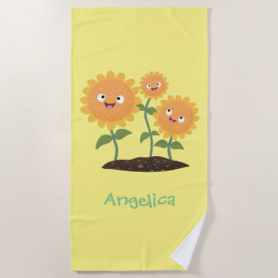 Serviette De Plage Tournesols souriants mignons illustration de dessi