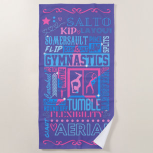 Serviette De Plage Tout sur Gymnastique Typographie en rose et bleu