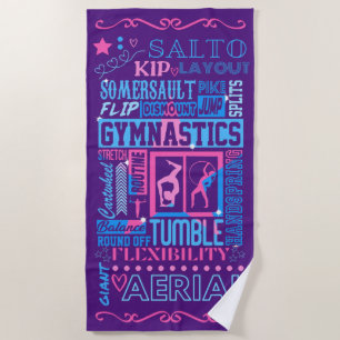Serviette De Plage Tout sur Gymnastique Typographie en rose et bleu