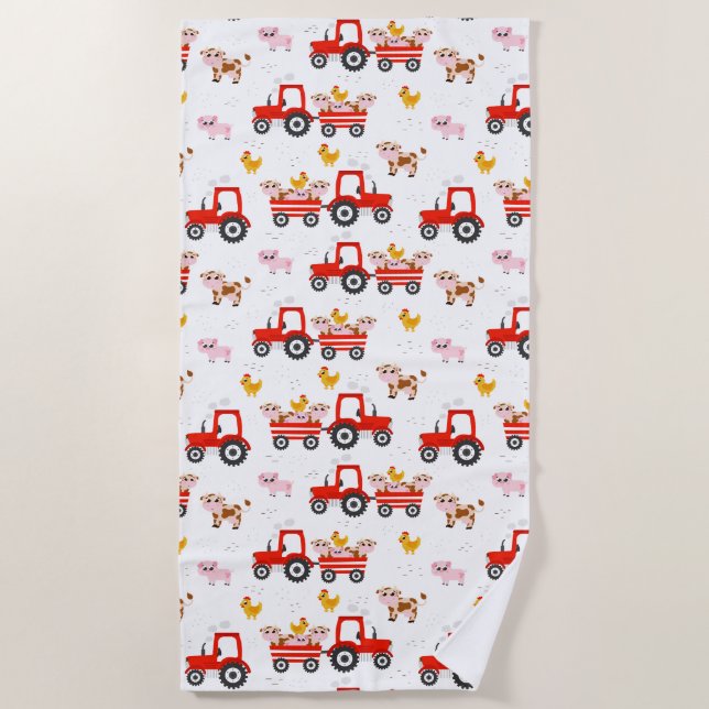 Serviette De Plage Tracteur Avec Animaux De Ferme (Devant)