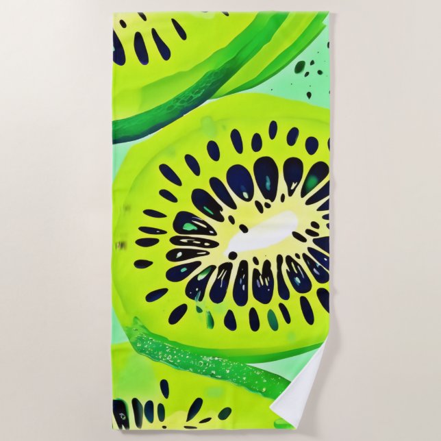 Serviette De Plage Tranches de kiwi : Vibrantes et fraîches (Devant)