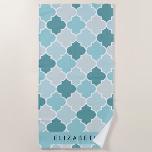 Serviette De Plage Trellis Bleu Marocain, Quatrefoil, Votre Nom