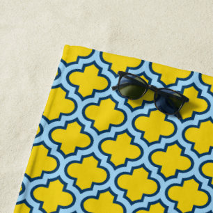 Serviette De Plage Trellis jaune et bleu bébé, treillis, Quatrefoil