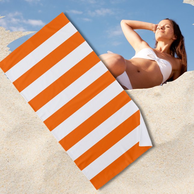 Serviette De Plage Trendy Bright Summer Hot Orange Horizontal Stripes (Créateur téléchargé)