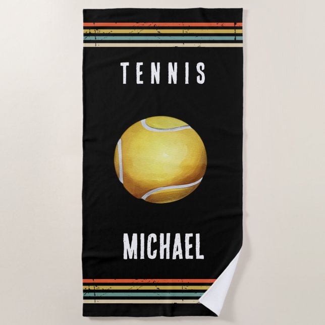 Serviette De Plage Trendy Vintage Personalized Tennis Black  (Devant)