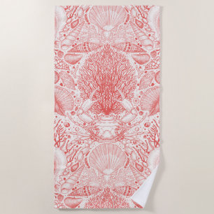 Serviette De Plage Trésors de plage en rouge corail
