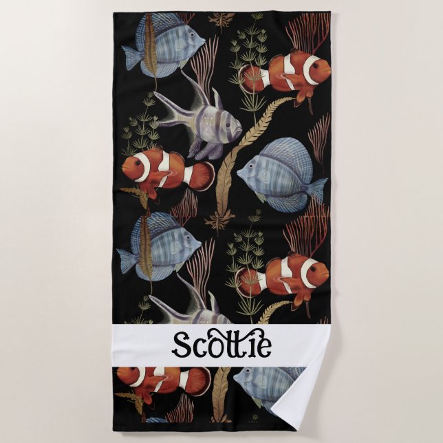 Serviette De Plage Trésors sous-marins - Poissons tropicaux, Plantes  (Devant)