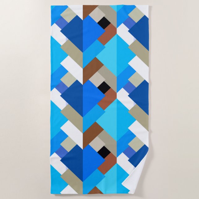Serviette De Plage Triangles Abstraits modernes, Bleu de Cobalt et Br (Devant)