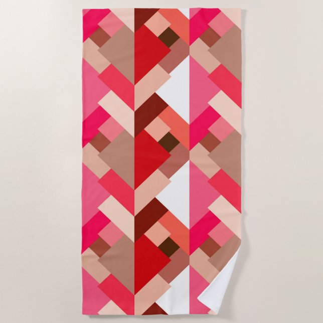 Serviette De Plage Triangles Abstraits modernes, Coral rouge et rose (Devant)