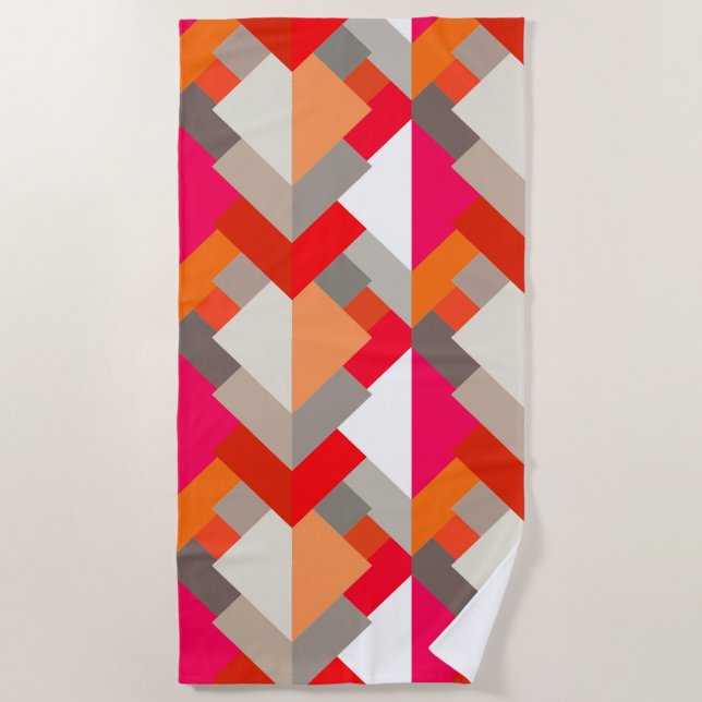 Serviette De Plage Triangles Abstraits modernes, orange, Fuchsia et g (Devant)