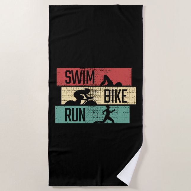 Serviette De Plage Triathlon - Course à vélo de natation (Devant)