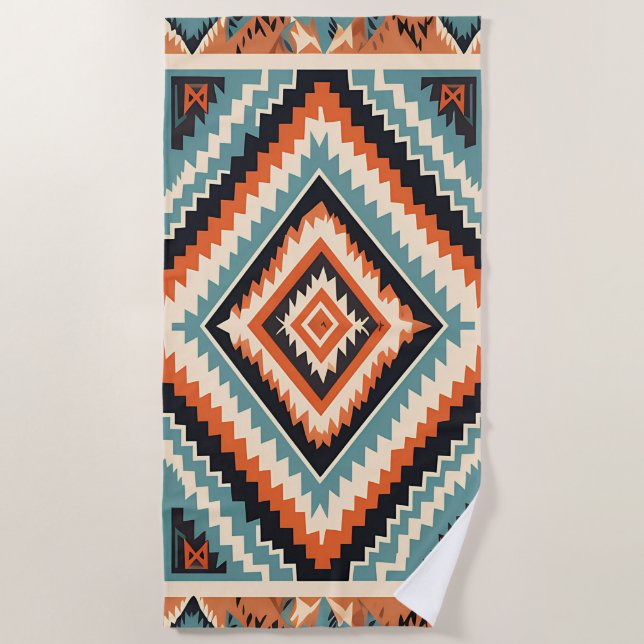 Serviette De Plage Tribal Design Zigzag Lines Motif Rec Clipart (Devant)