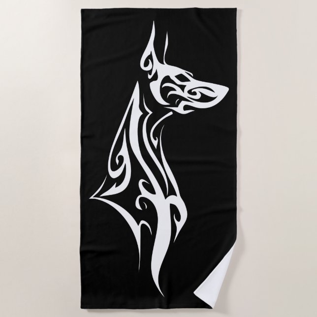 Serviette De Plage Tribal Doberman Silhouette Minimal Design (Devant)