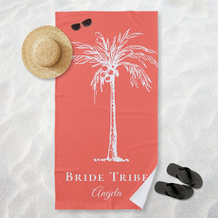 Serviette De Plage Tribu de la Mariée Arbre à Palmes Blanc Corail Per