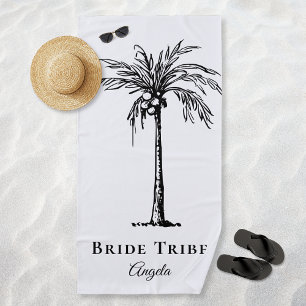 Serviette De Plage Tribu de la Mariée Blanc Noir Palmier Tropical Per