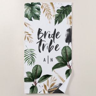 Serviette De Plage Tribu de la mariée feuille tropicale et typographi