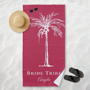 Serviette De Plage Tribu de la mariée Magenta Blanc Palmier Personnal