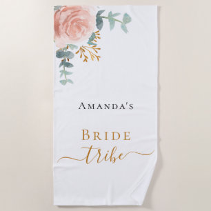 Serviette De Plage Tribu de mariée rose gold floral eucalyptus verdur