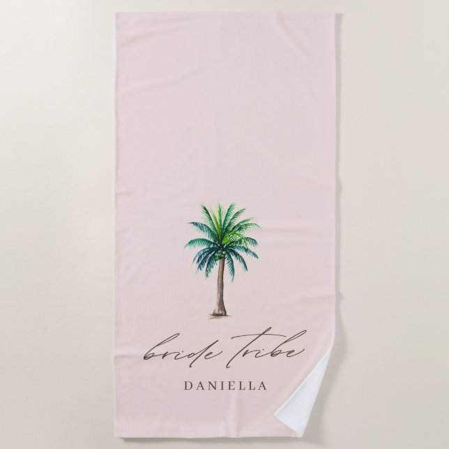Serviette De Plage Tribu moderne Palm Tree Bride Bachelorette Beach à (Devant)