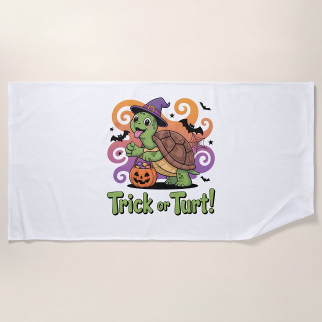 Serviette De Plage Trick ou Turt Funny Turtle Halloween (Devant)