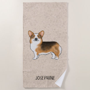 Serviette De Plage Tricolore à tête rousse Pembroke Welsh Corgi et no