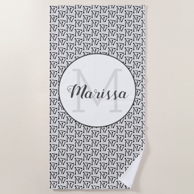 Serviette De Plage Tricot Aiguilles Fer Artisanat Nom / Initiale (Devant)