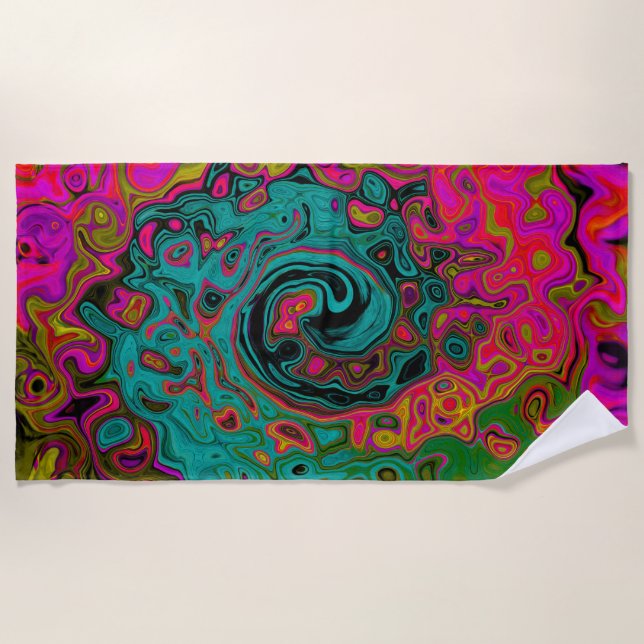 Serviette De Plage Trippy Turquoise Abstrait Retro Liquid Swirl (Devant)