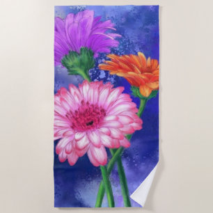 Serviette De Plage Trois superbes Gerberas de couleurs - Dessin d'art