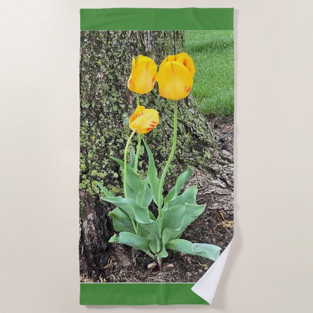 Serviette De Plage Trois Tulipes Jaunes / (Devant)