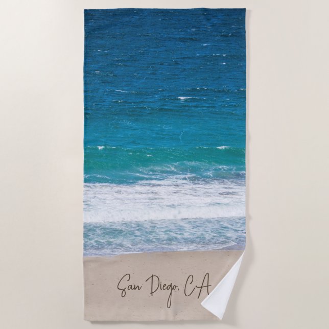 Serviette De Plage Tropical Blue Ocean Beach Waves Personnalisé (Devant)
