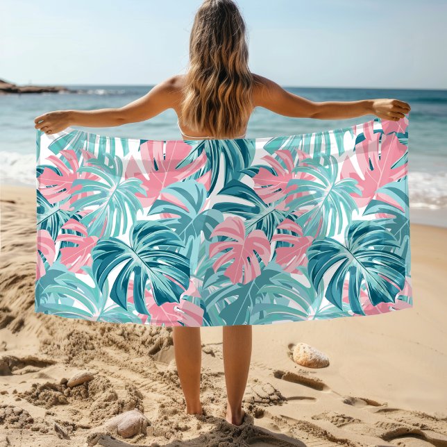 Serviette De Plage Tropical Chic Monstera Feuille motif floral (Créateur téléchargé)