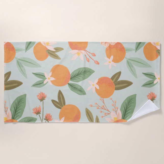 Serviette De Plage Tropical Citrus Floral Mint Green (Devant)