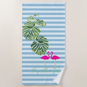 Serviette De Plage Tropical Exotique, Rayé, Flamants roses - Personna