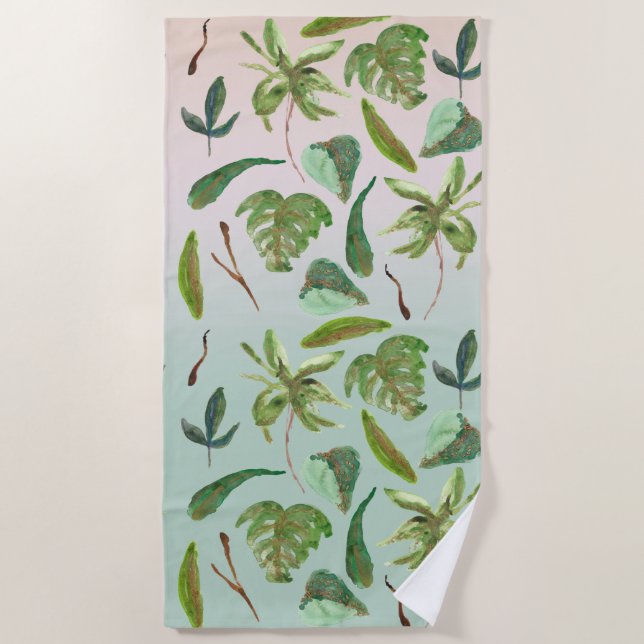 Serviette De Plage Tropical Gold Feuilles Vertes (Devant)