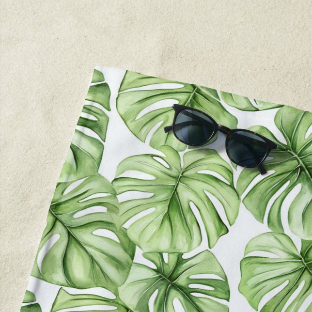 Serviette De Plage Tropical Green Palm Tree Leaves (En situation)