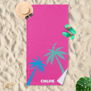 Serviette De Plage Tropical Hot rose esthétique Preppy Beach Towne