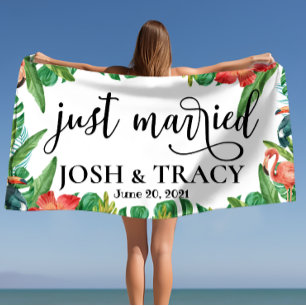 Serviette De Plage Tropical Mariée et Mari, Tout Juste Mariés sur Mes