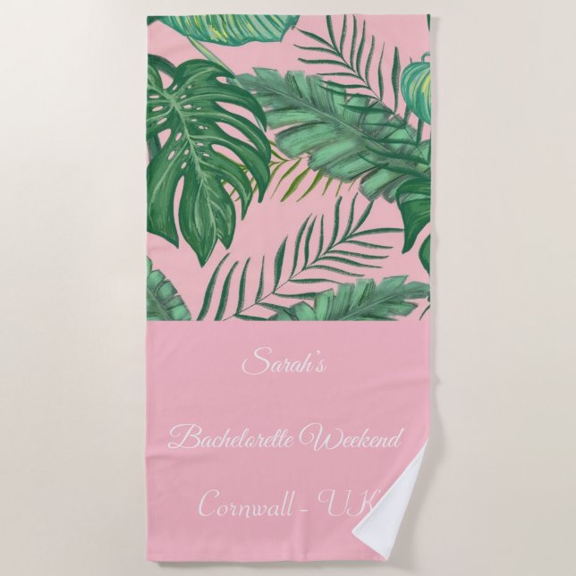 Serviette de plage Tropical Palm Girly rose Bachel (Devant)