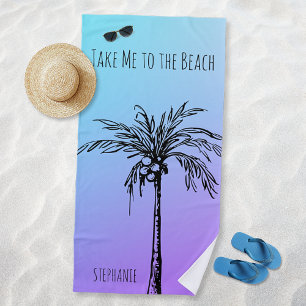 Serviette De Plage Tropical Palm Tree Black Blue Purple Sky personnal