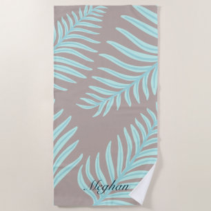 Serviette De Plage Tropical Pastel Feuilles Monogram Beach