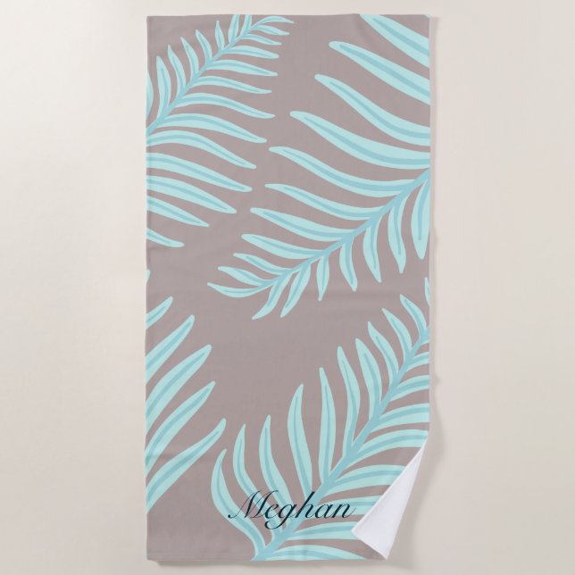 Serviette De Plage Tropical Pastel Feuilles Monogram Beach (Devant)